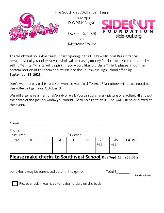 Southwest Public Schools - Dig Pink Order Forms